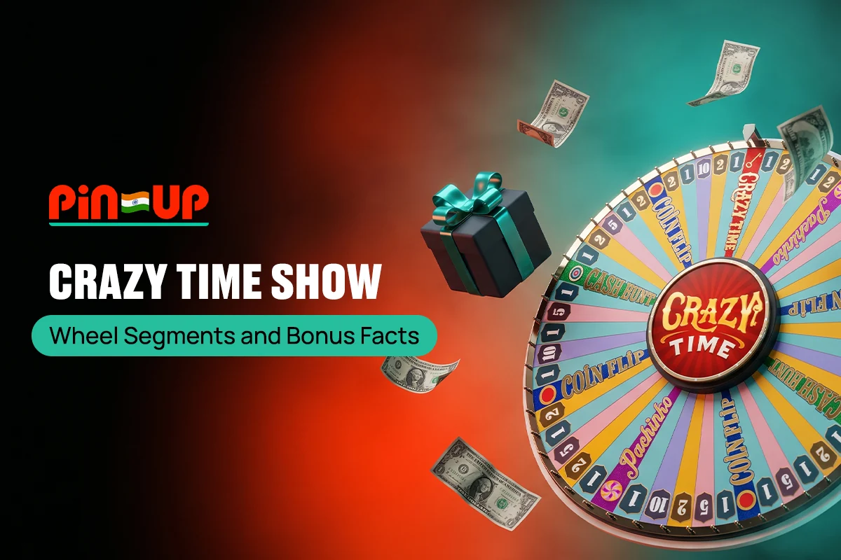 Crazy Time wheel segments and bonus facts with money and gift.